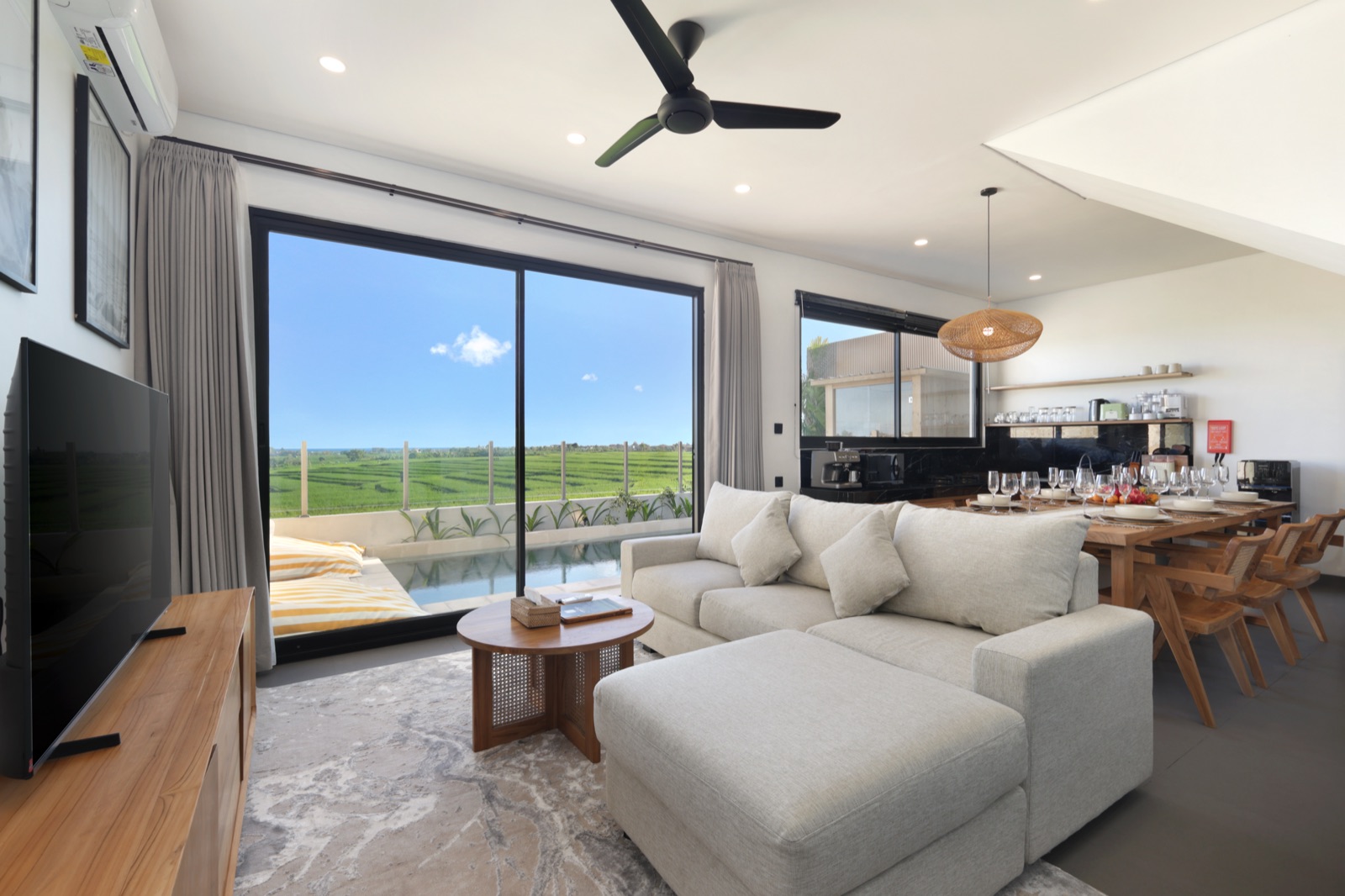 Open-plan living and dining area